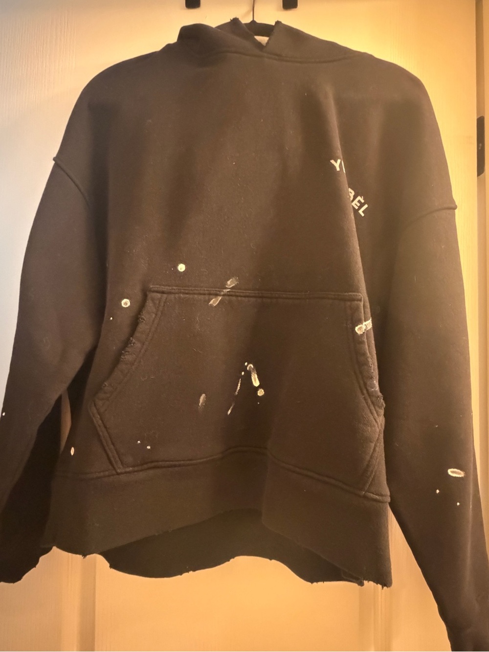 Unisex Black Pullover Hoodie Sweatshirt - Paint-Splatter Style